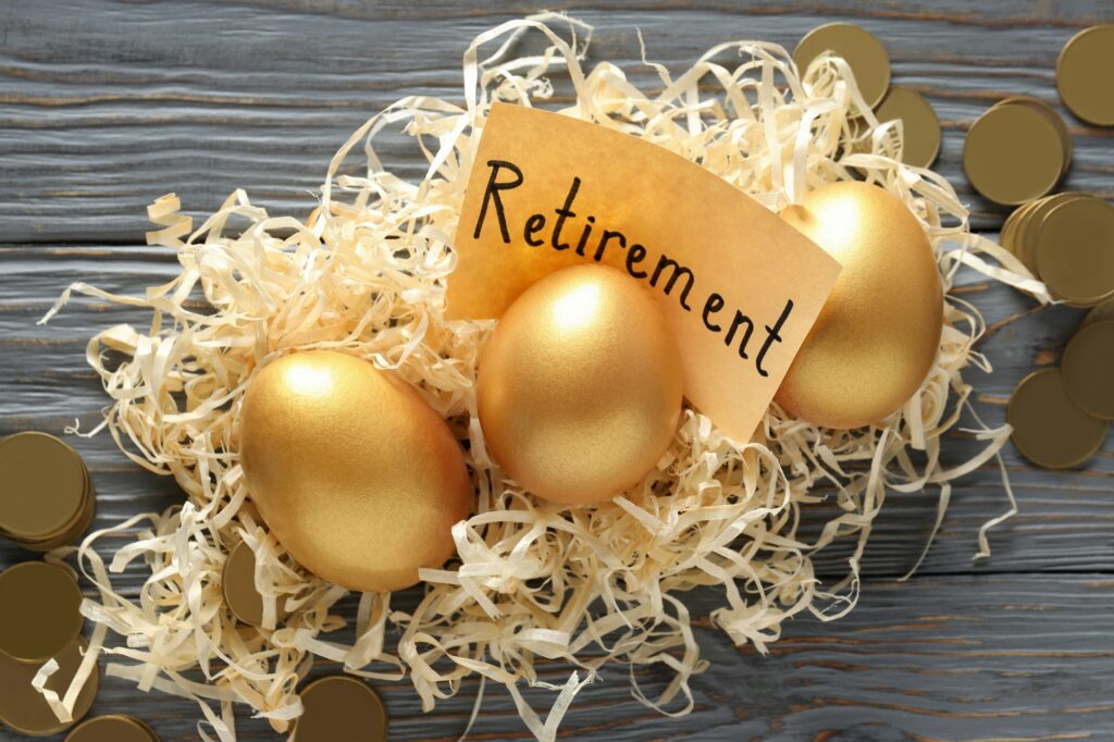 Concept of wealth and retirement - golden eggs